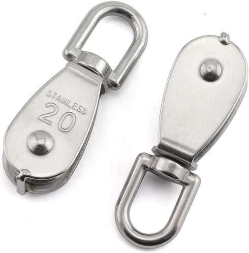 3-Pack M20 Single Pulley Block Heavy Duty Stainless Steel Hardware, Fixed Pulley for Wire Rope Loading 75kg