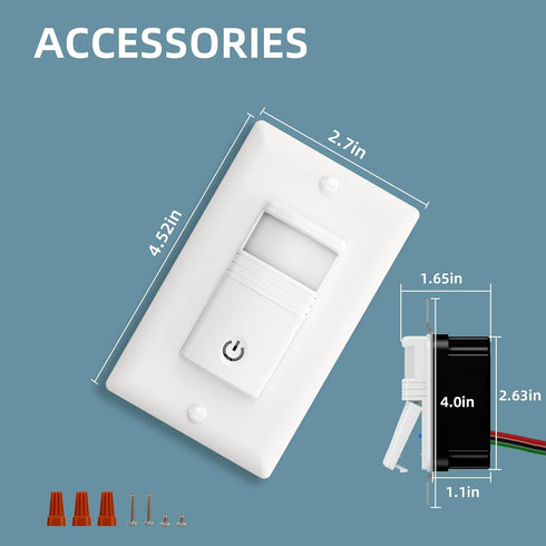 ECOELER 2 Pack Motion Detector Light Switch, PIR Infrared Sensor Switch with Sensitivity & Delay Adjustable, OCC & VAC