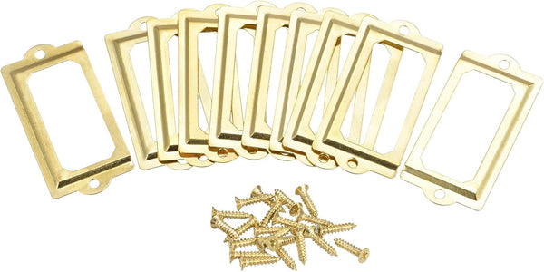 uxcell 10pcs Metal Label Holders, 70x33mm File Name Card Tag Frame for Office Library Drawer Cabinet, Gold Tone