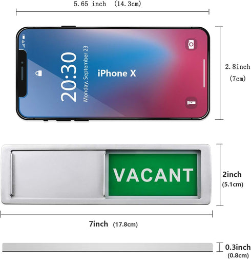 Vacant Occupied Privacy Sign, Door Sign for Home Office Restroom, Slider Door Indicator, 7'' x 2'' - Silver