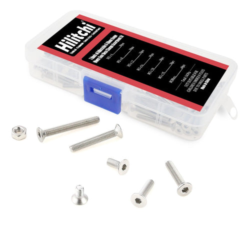 Hilitchi 260-Piece Metric M3 Hex Socket Flat Head Countersunk Bolts Screw Nut Assortment Kit