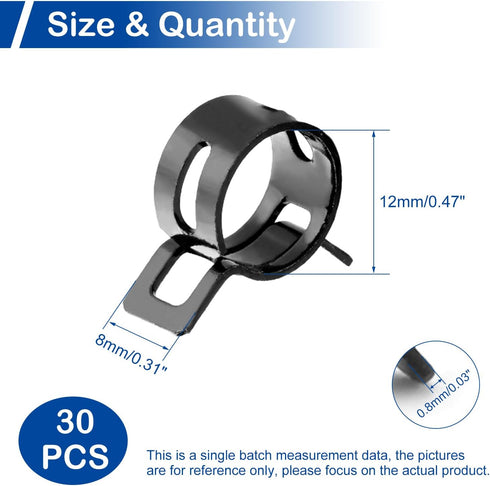 MroMax 30Pcs 0.47"(12mm) ID Spring Band Hose Clamps, Black Hose Clamp for 1/2" OD Fuel Line, Silicone Vacuum Hose