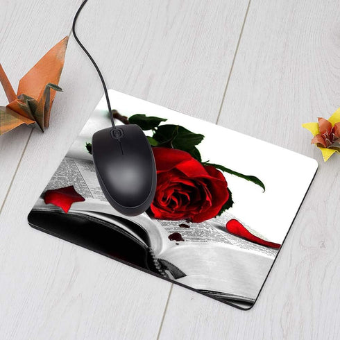 Red Rose Gaming Mousepad, Red Rose On Book Mouse Pad for Computer Desk, 9.5 X 7.9 Inch Non-Slip Rubber