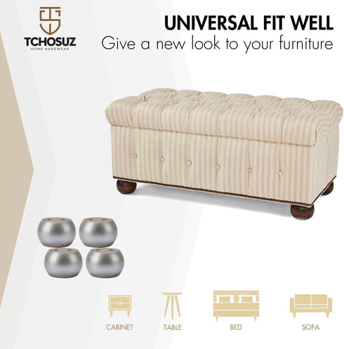 TCHOSUZ 2 inch 5cm Pack 4 M8 / Wooden Furniture Legs, of Silver Solid Wood Turned DIY Replacement Bun Feet with Hanger