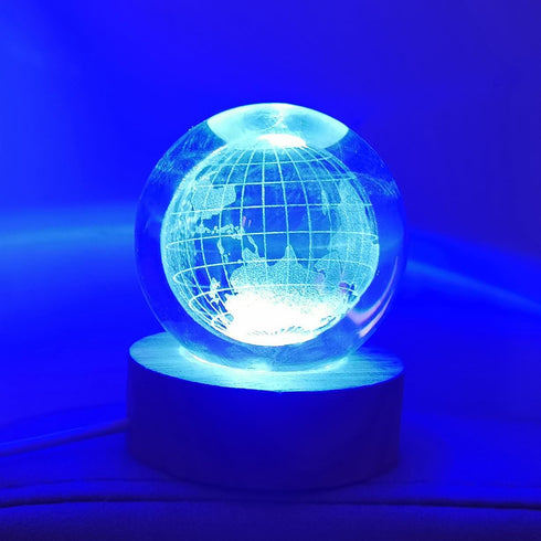 3D Crystal Earth Ball Light with Colorful LED Light Base, Color Changing Table Lamp with Remote, Unique Valentine's Day