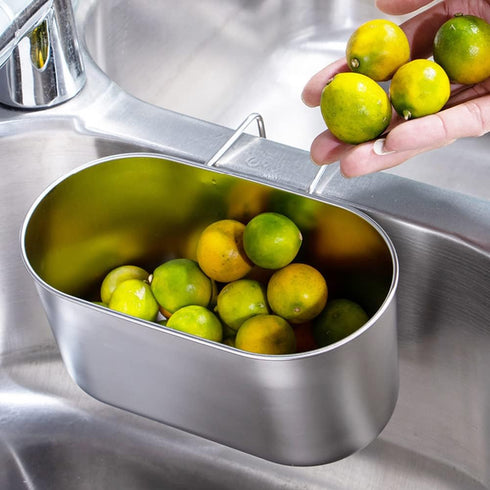 Frinovalt Stainless Steel Drain Basket, Kitchen Sink Drain Basket Storage Rack Strainer for Vegetables, Fruits, Kitchen