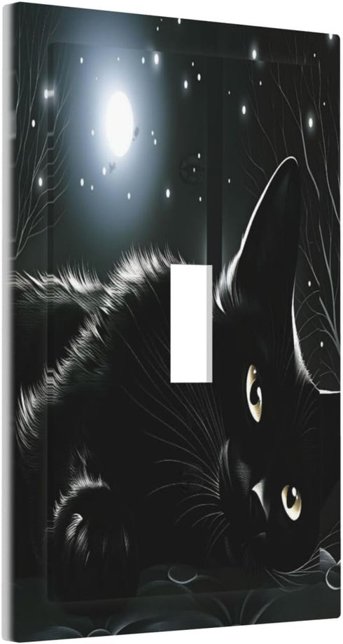 HTSAHKV 3 5 Inch Black Cat in Moonlight Wall Plate Light Switch Cover Single Gang Outlet Faceplate Print Plate Cover X