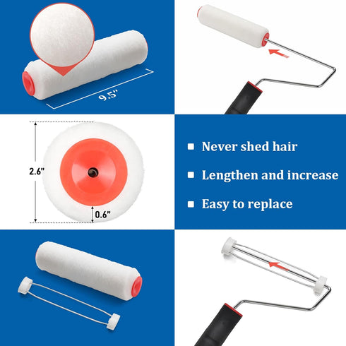 13PCS Set 9 Inch 81 inch BeBecome Paint Roller Kit with Extension Pole, House Paint Rollers with Tray, Roller Frame