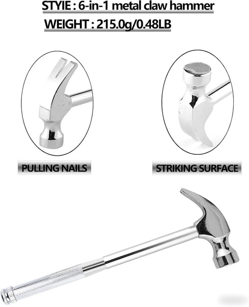 6-in-1 Metal Multifunction Hammer & Screwdriver Hand Tool Set Including Cross & Flat Screwdriver for Opening Walnuts, Wall Hanging, Nice Little Gifts (argent) by LANDIBO