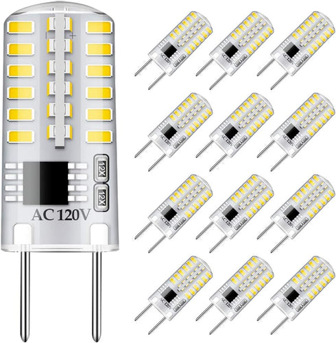 Dimmable G8 LED Bulbs, Daylight White 6000K, 3W Equivalent to T4 Bi-Pin Base, 12-Pack