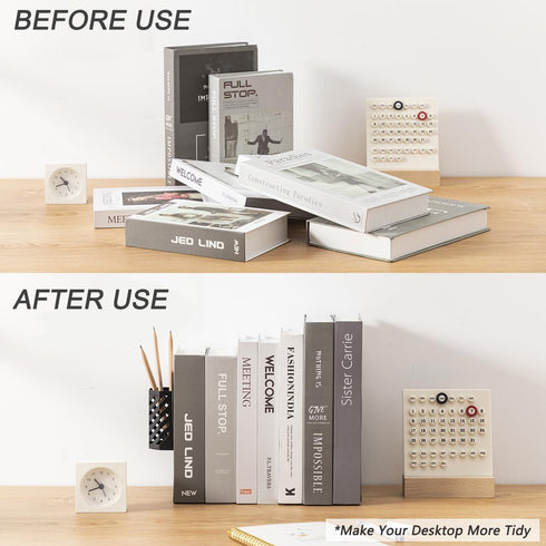 Kingsmile Metal Bookends, Heavy Book Stopper for Shelves, Removable Pen Holder (Black)