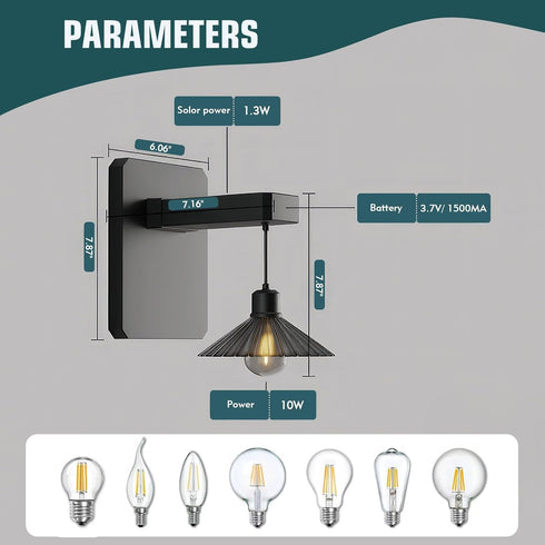 Bulb Outdoor Solar Powered Wall Light with Dusk to Dawn Wall Mount Sconce Anti-Rust Waterproof Hanging Wall Lantern