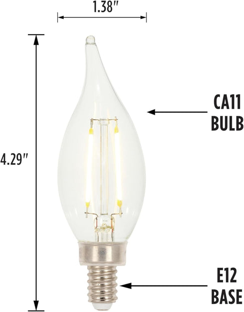 4517200 3.3 (40 CA11 Dimmable Bulb, Westinghouse Watt Watt Equivalent) Clear Filament LED Light Candelabra Base