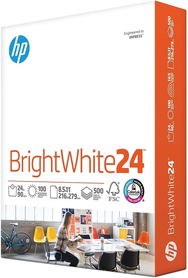 HP Papers | 8.5 x 11 BrightWhite 24 lb | 1 Ream - 500 Sheets | Made in USA - FSC Certified