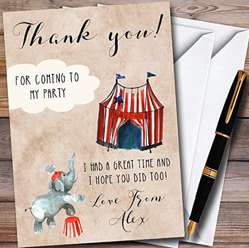 The Card Zoo Vintage Big Top Circus Personalized Childrens Birthday Party Thank You Cards