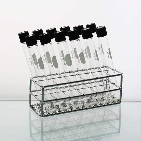 ULAB 30ml Test Tubes with Black Screw Caps, Dia.20x150mm, Marking Area, Pack of 12, Borosilicate Glass, UTT1014