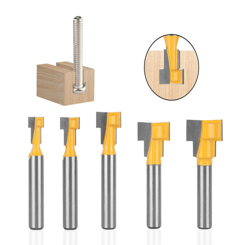 TOEVER 5pcs Set, 1/4 Inch Set 5/16&3/8 1/2 &5/8 &7/16 Inch Keyhole Router Bits Shank Router bits, Router Bit & Blade