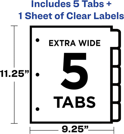 Avery 5-Tab Extra Wide Binder Dividers, Easy Print & Apply Clear Label Strip, 1 Set
