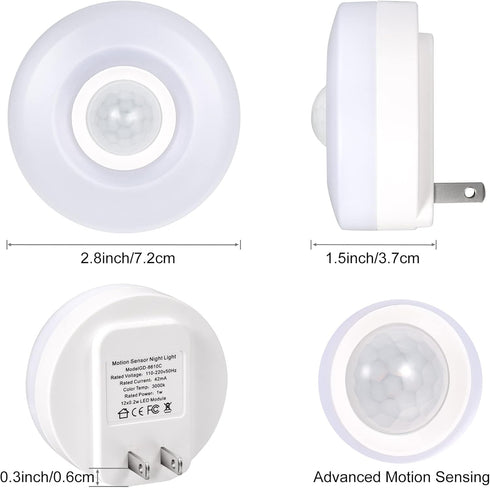 6000K Cozy (2-Pack)) YELKO Motion Sensor Night Light - White Anti-Glare Plug in LED Nightlight, Ultra Bright