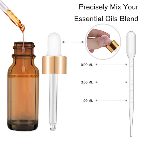 PrettyCare 15 ml Eye Dropper Bottle, 24 Pack Amber Glass Bottles with Golden Caps, Pipettes, Labels, Funnels.