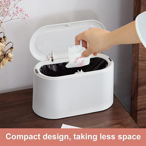 Mini Desk Trash Can with Lid, 0.5 Gallon Countertop Waste Bin with 90 Pcs Trash Bags for Office Bedroom (White)