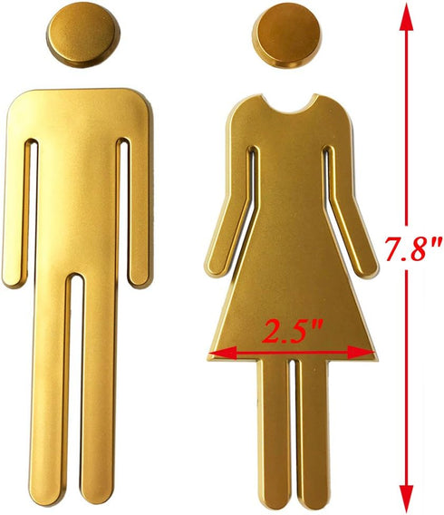 Premium Funny Bathrooms Signs Unisex Acrylic Adhesive Backed Bathroom Sign 7.8" (Golden Matte)