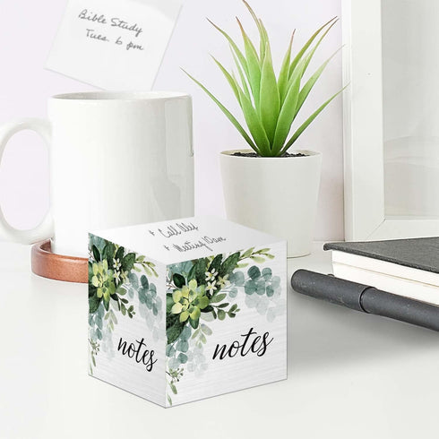 Lush Greenery Sticky Note Cube, 600 Sheets, 2.75" Memo Block, Trendy Botanical Design, Made in The USA
