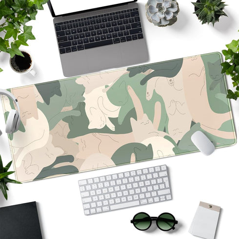 Green Simple Cat Desk Mat Sleeping Cute Long Cool Mouse Pad for Laptop Gaming Computer Keyboard Pad Office Decor Desk Pads Accessories On Top of Desks Office Supplies Mat (31.5x11.8In) Stitched Eges by Mechanical Cattle