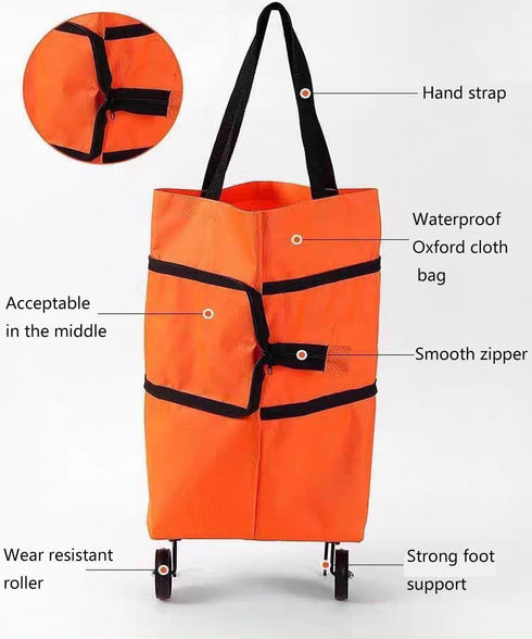 YVRUXIKN 2 1 in Lightweight Collapsible Shopping Cart,Folding Shopping Bag Cart with Wheels Reusable Shopping