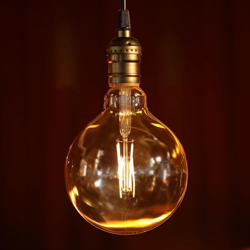 Artist Series G125 LED Globe Light Bulbs 9W, Round Decorative Edison Bulbs Dimmable, 100W Eqv., Amber, E26 Base, Vintage Filament Light Bulbs for Pendant Light, Floor Lamp, 2500K Warm White by ESCENA