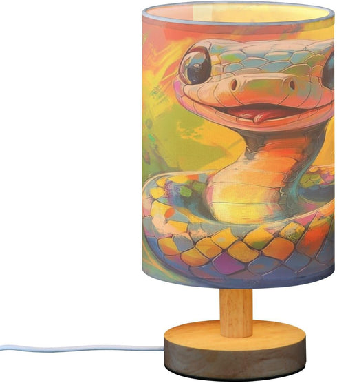 LFICRTAN Table LED Lamps Cute Snake Bedroom Night Light Bedside Lamps with USB Ports Nightstand Lamps Wood Base Living