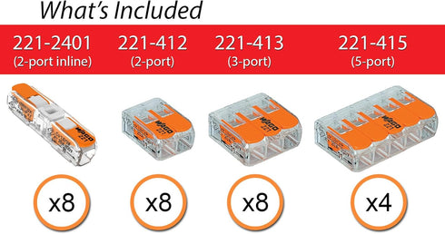 WAGO 221 Lever Nuts 28pc Assortment with Case, Includes 221-2401, 221-412, 221-413, 221-415