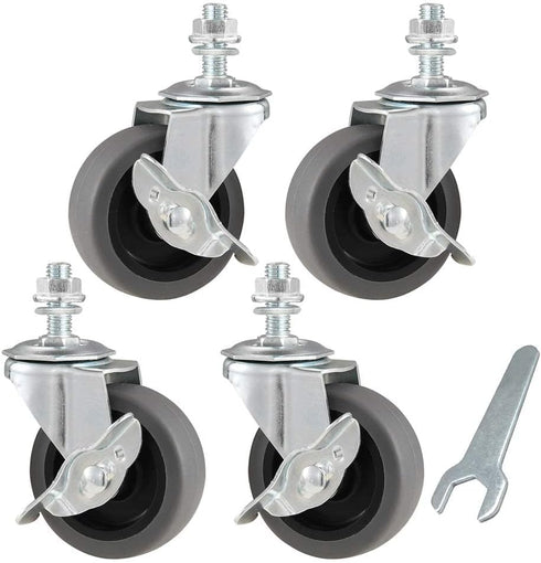 Caster Wheels Set of 4, 3" Locking Swivel Stem Casters with Brake, Rubber Casters with 360 Degree No Noise