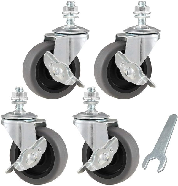 Caster Wheels Set of 4, 3" Locking Swivel Stem Casters with Brake, Rubber Casters with 360 Degree No Noise