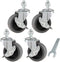 Caster Wheels Set of 4, 3" Locking Swivel Stem Casters with Brake, Rubber Casters with 360 Degree No Noise
