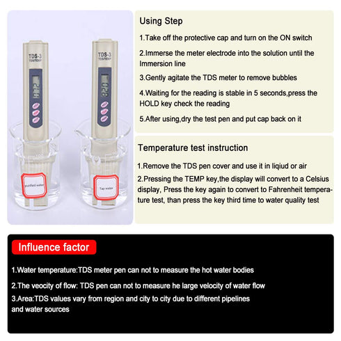 Water Quality Tester, Accurate and Reliable 3 in 1 EC Meter & Temperature Meter, Funayama TDS Meter for Drinking Water,