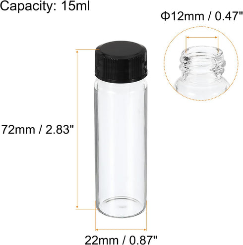 PATIKIL 15mL Reagent Media Bottle, 24 Pack Round Glass Storage Bottles with Plastic Screw Cap for Lab, Home