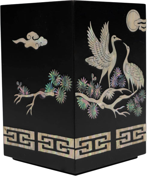 February Mountain Handcrafted Korean Mother-of-Pearl Pen Holder, Elegant Black Desk Organizer