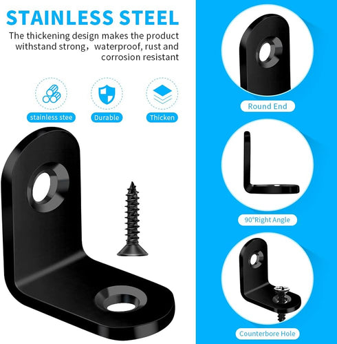 FATLODA 40PCS 80PCS (20mmx20mm) L Bracket, Metal Black Corner Brace, Stainless Steel Joint Right Angle Bracket Fastener