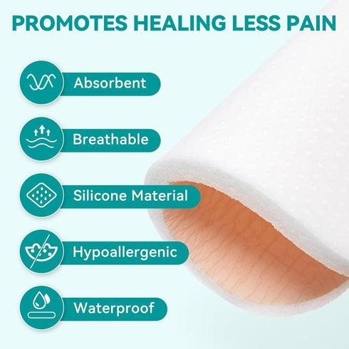 Dimora Silicone Foam Dressing Without Border 4"x 4", Highly Absorbent Adhesive Wound Bandage, 5 Pack