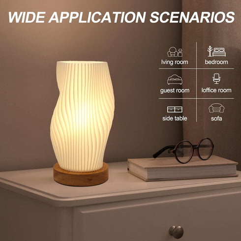 Zenply Dimmable Novelty Small Table Lamp, Vintage Style Striped Night Light for Bedroom, Living Room, Kids Room
