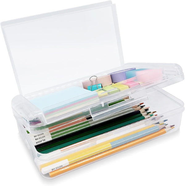Double Layer Large Capacity Pencil Box, Plastic Translucent Hard Pencil Case for School Supplies