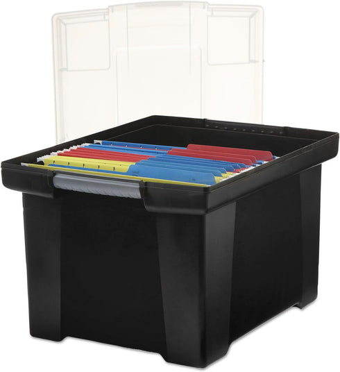 Storex Plastic File Tote Storage Box, Black/Silver, Letter/Legal Size, Snap-On Lid