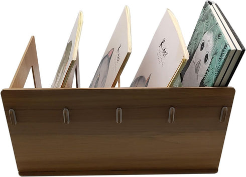 Desktop DIY Storage Bookshelf, Wooden CD Album Rack, 4 Compartments Magazine Holder for Office Study Home
