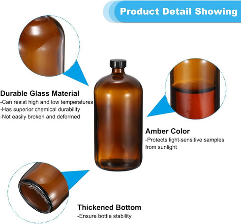 PATIKIL 32oz (960ml) Glass Sample Bottles 1Pcs Round Dispensing Bottle with Black Poly Cone Cap