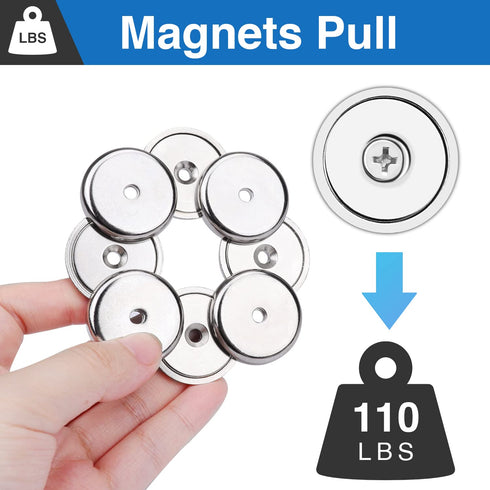 E BAVITE Neodymium Cup Magnets, Heavy Duty Rare Earth Magnets, Round Base with Countersunk Hole, Pack of 8