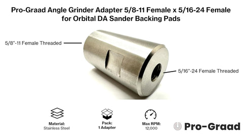 54040 Stainless Steel Angle Grinder Adapter, 5/8-11 Female x 5/16-24 Female for Use with DA Backer Pads