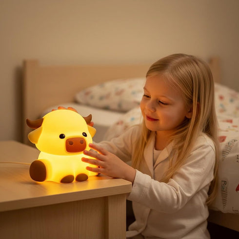 Znpum Dimmable Highland Cow Night Light, Huggwaii Squishy Silicone Lamp for Kids - Touch Sensor Cute Animal Lamp, Soft