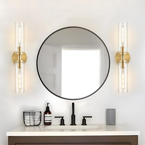 2-Light Lanhall Brushed Brass Gold Bathroom Light Fixtures Over Mirror Modern Vanity Light Wall Lighting with Clear