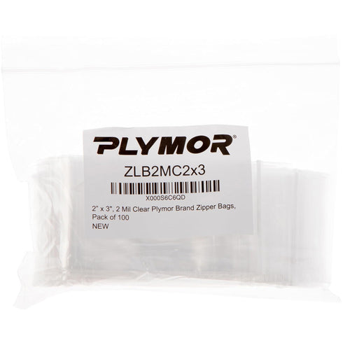 Plymor 2" x 3" Zipper Reclosable Plastic Bags, 2 Mil, Pack of 100